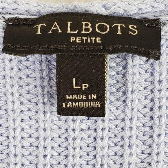 Talbots Sweater Women's Size Large Petite LP Knit LS Pima Cotton Baby Blue - Picture 4 of 9